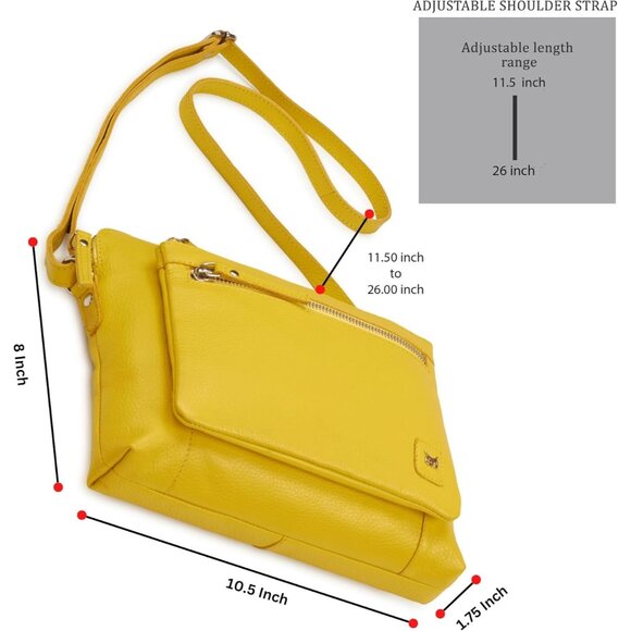 Women Yellow Imported Leather Polyester Crossbody Sling Shoulder Crossover Bag - Picture 3 of 6